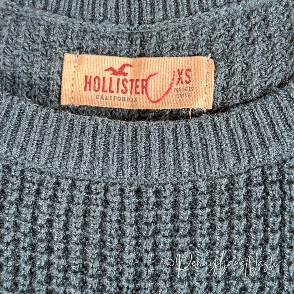 Hollister Cold Shoulder Waffle Knit Sweater Teal - Picture 3 of 6